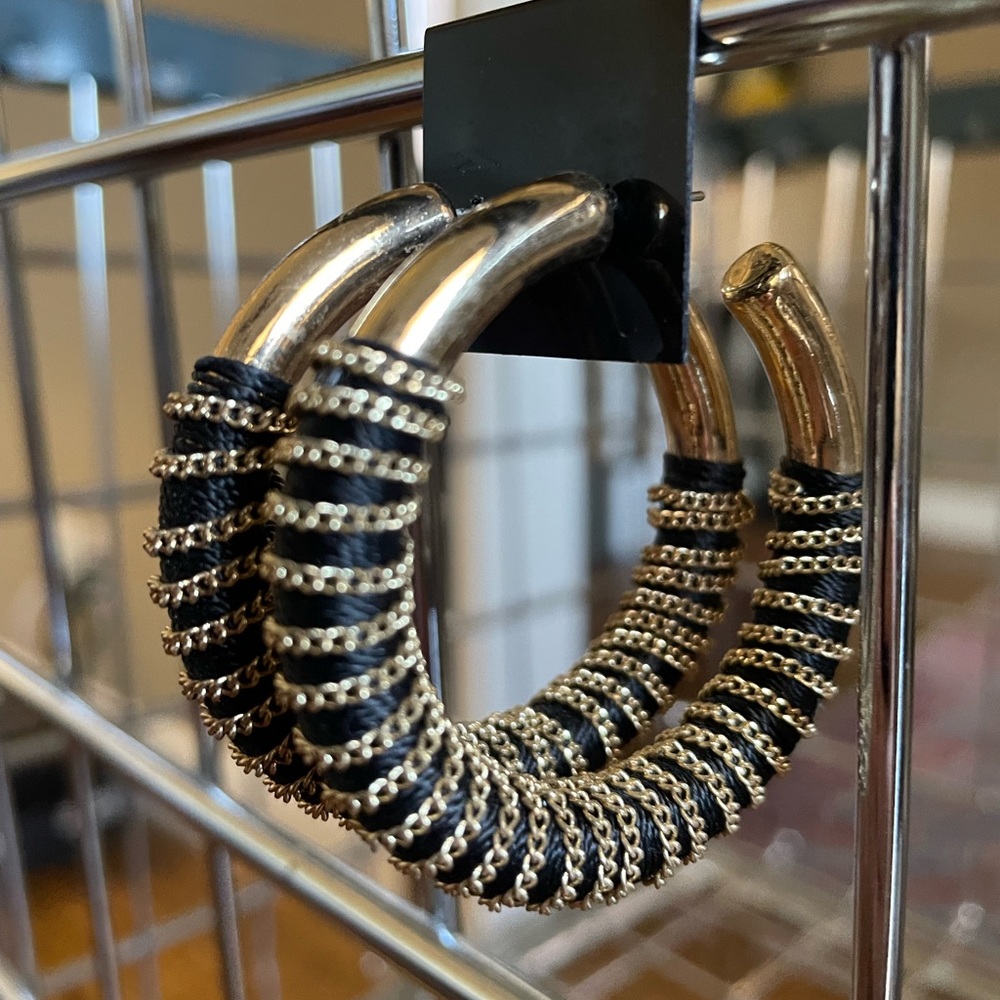 Anna & Ava Trendy Gold & Black Hoop Earrings